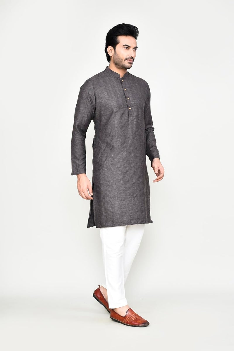 POLY2FAB Men's Cotton Jacquard Striped Kurta with Full Sleeves & Mandarin Collar - Image 3